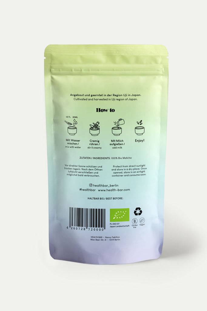 JUKSEREI HEALTH BAR · ORGANIC MATCHA TEA 50G Versandkostenfrei