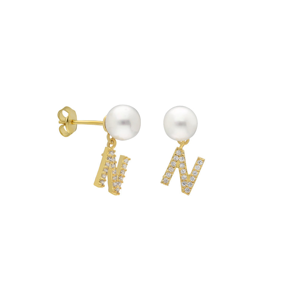 Kardelen PEARL INITIALEN OHRRING - 925 SILBER Lagerräumung