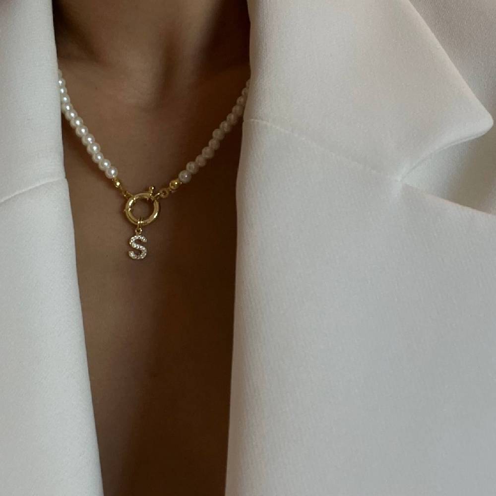 Kardelen Pearl Chain zirkonia Buchstaben Halskette - 925 SILBER Heißer Verkauf