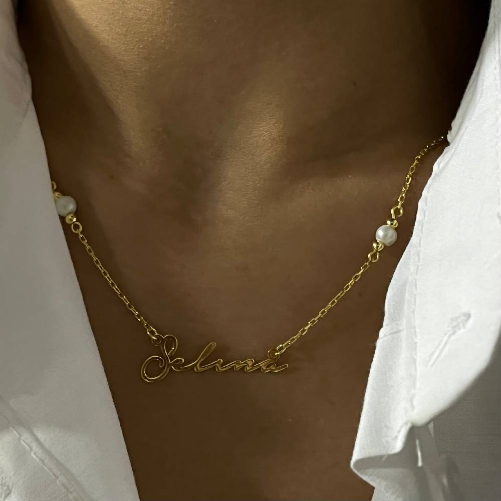 Kardelen Signatur Namenskette mit Perlen - 925 SILBER Online Outlet