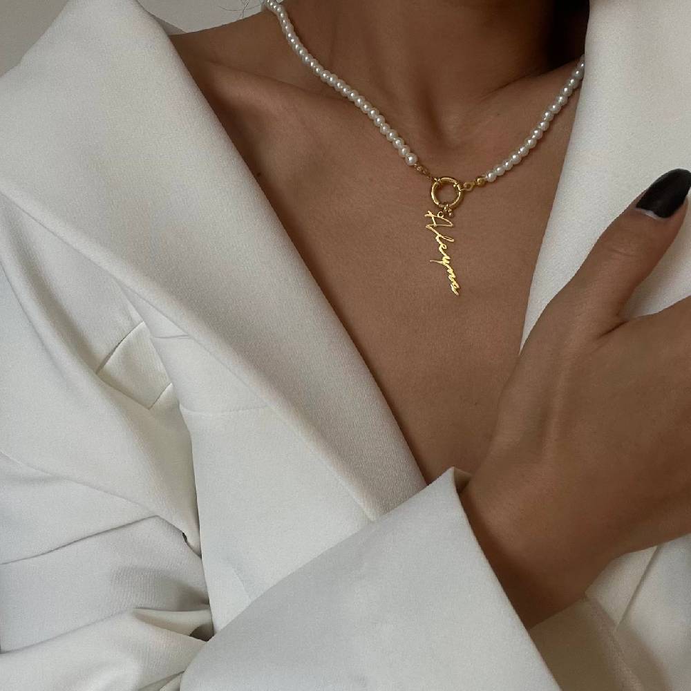 Kardelen Pearl Chain Signatur Namenskette - 925 SILBER Zeitlich begrenztes Angebot