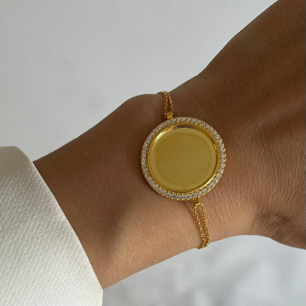 Kardelen Zirkonia Plättchen Gravurarmband - 925 SILBER Saisonale Angebote