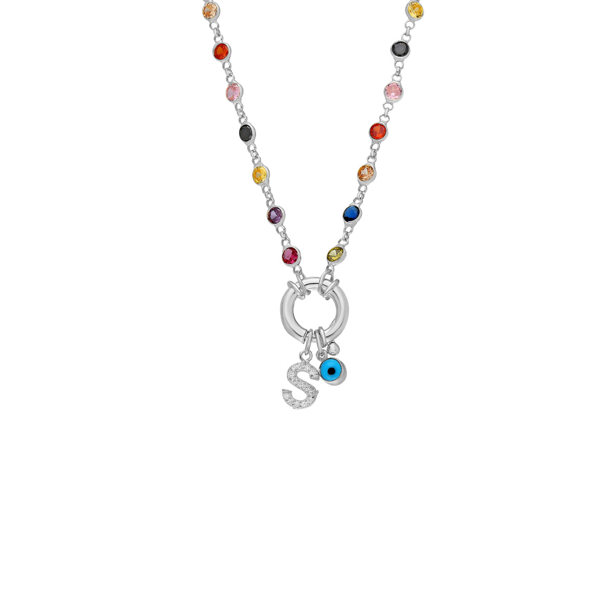 Kardelen Rainbow Buchstaben Halskette mit Nazar - 925 SILBER im Angebot