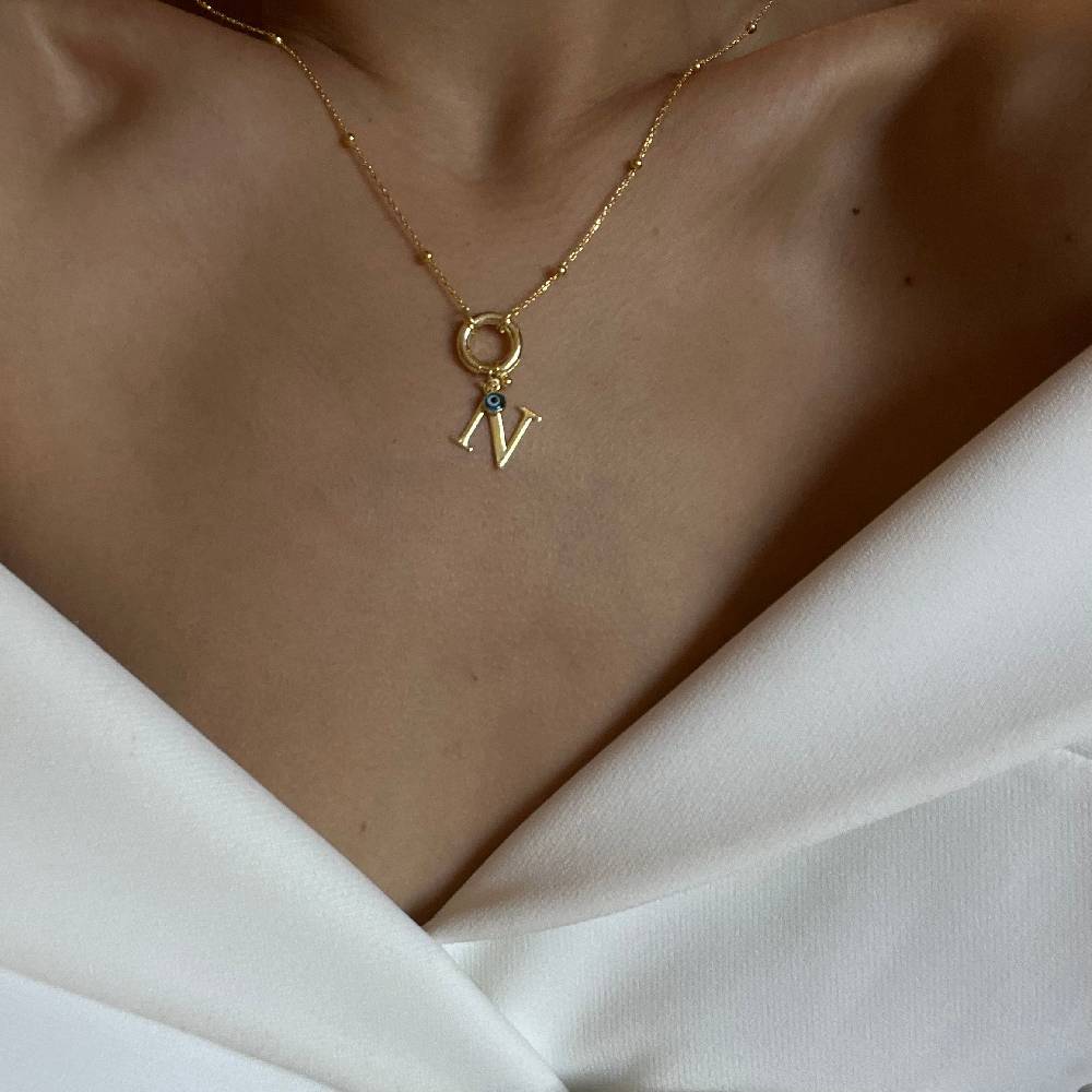 Kardelen Buchstaben Chain mit Nazar - 925 SILBER Muttertagsangebot