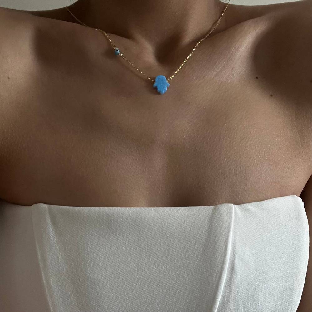 Kardelen Fatimas Hand Opal Kette mit Nazar - 925 SILBER Lagerräumung