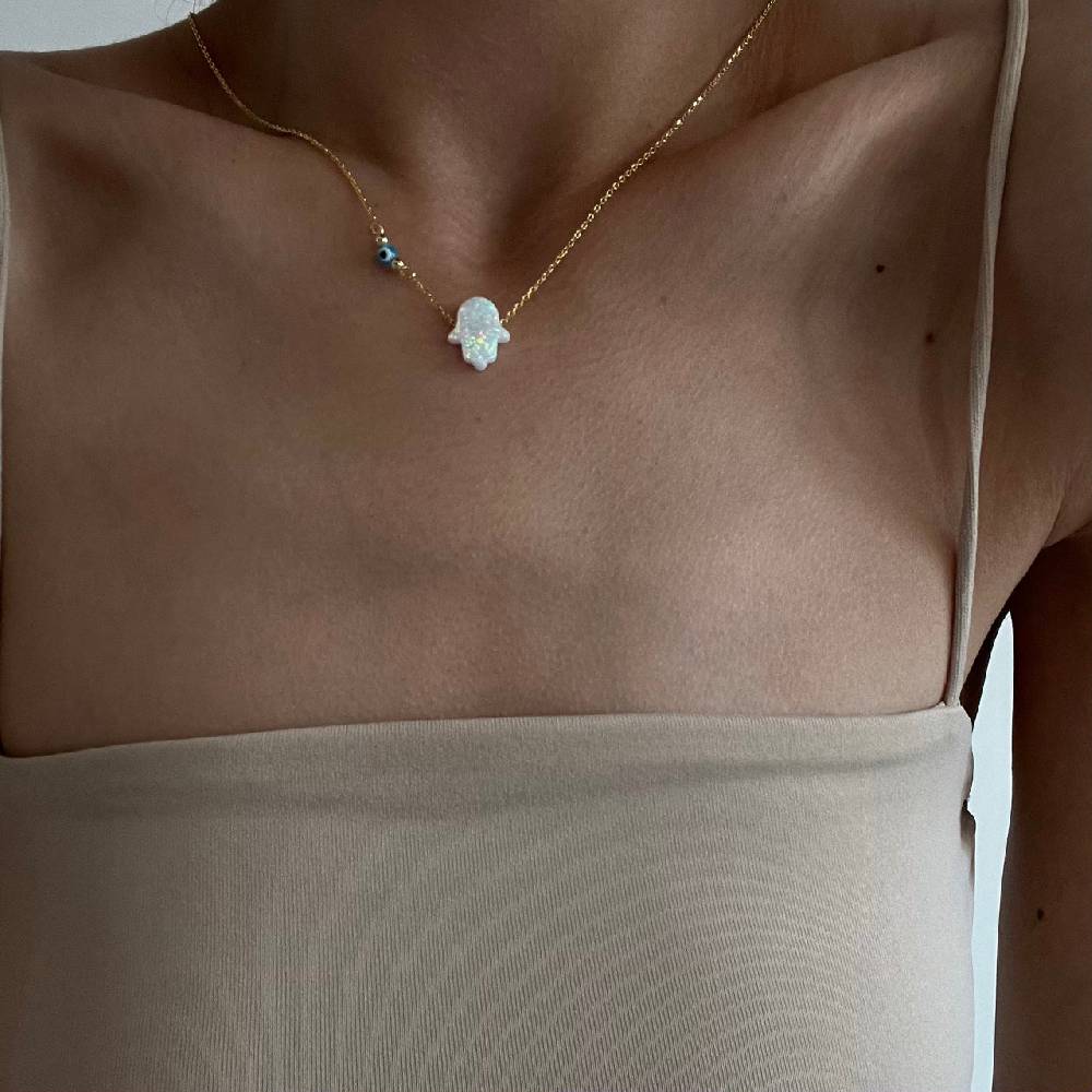 Kardelen Fatimas Hand Opal kette mit Nazar White - 925 SILBER Heißer Verkauf