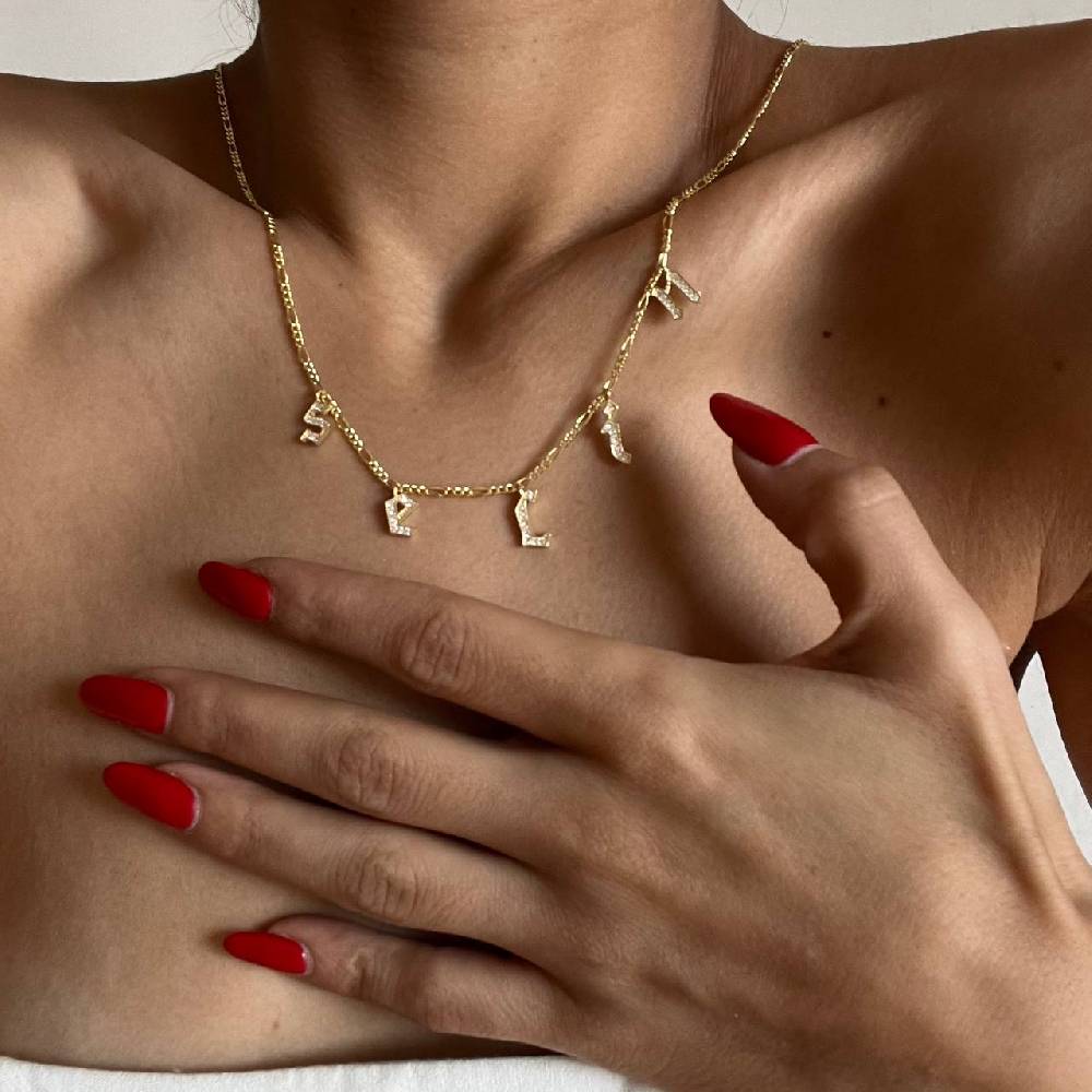 Kardelen Chocker Namenskette mit Zirkonia Gothic - 925 SILBER VIP-Rabatte