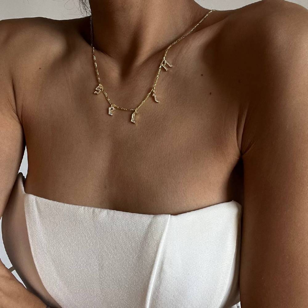 Kardelen Chocker Namenskette mit Zirkonia Gothic - 925 SILBER VIP-Rabatte