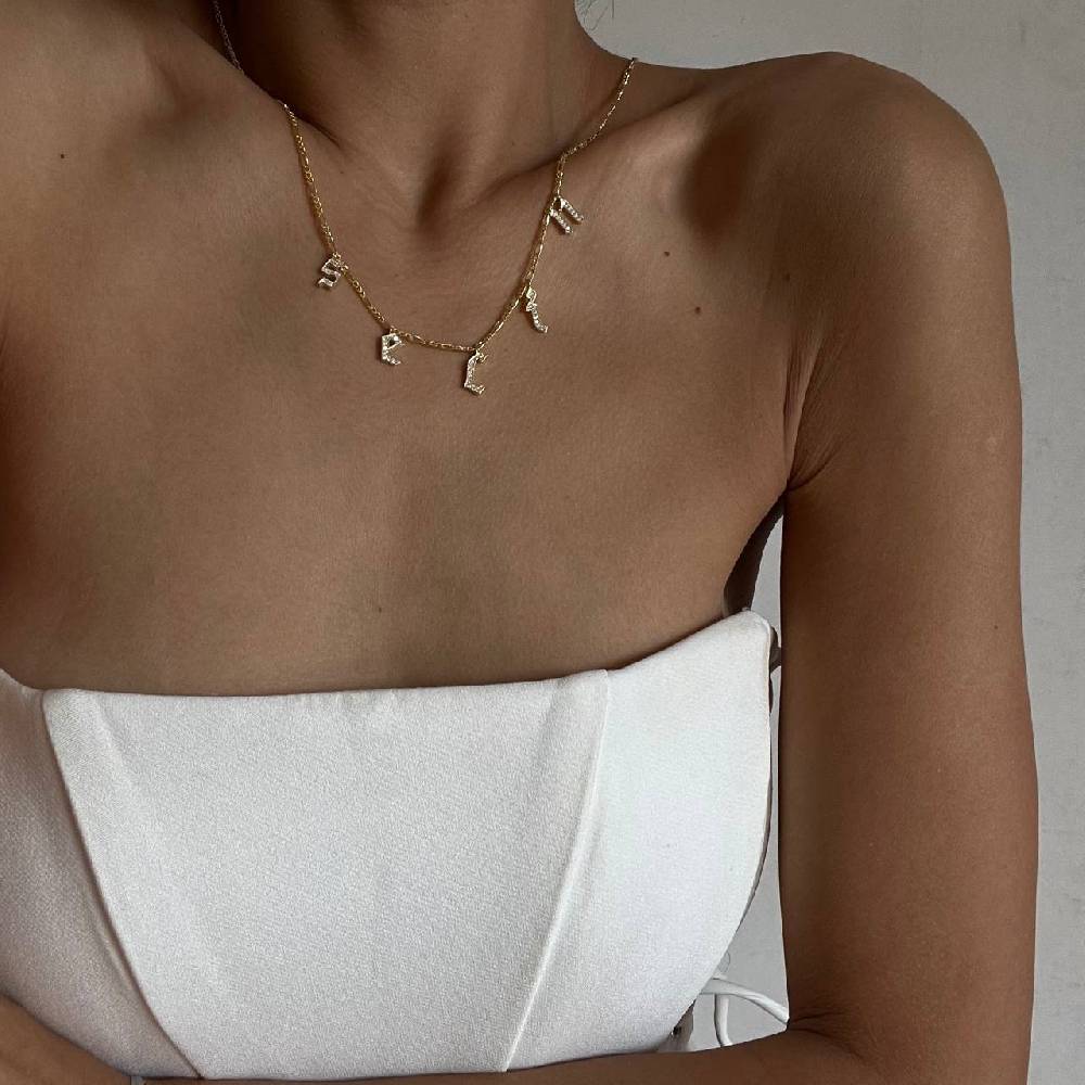 Kardelen Chocker Namenskette mit Zirkonia Gothic - 925 SILBER VIP-Rabatte