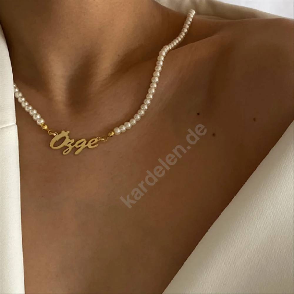 Kardelen Signatur Kette Waagerecht mit Perlen - 925 SILBER Bis zu 60% Rabatt