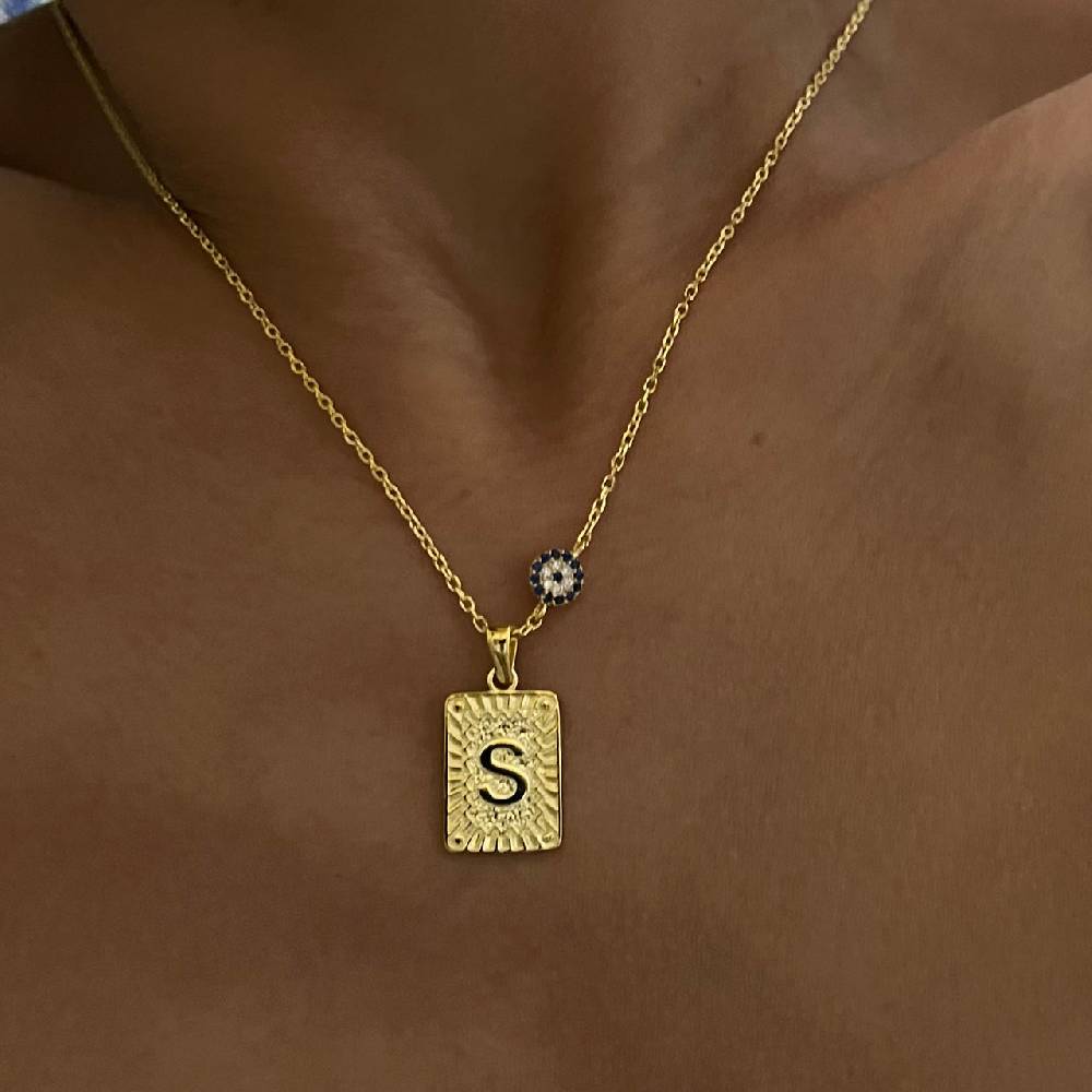 Kardelen Vintage Buchstaben Kette mit Nazar - 925 SILBER Exklusivangebot