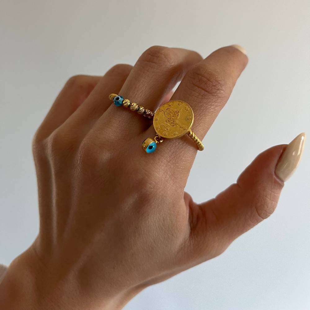 Kardelen Ceyrek Ring mit Nazar - 925 SILBER Osterangebot