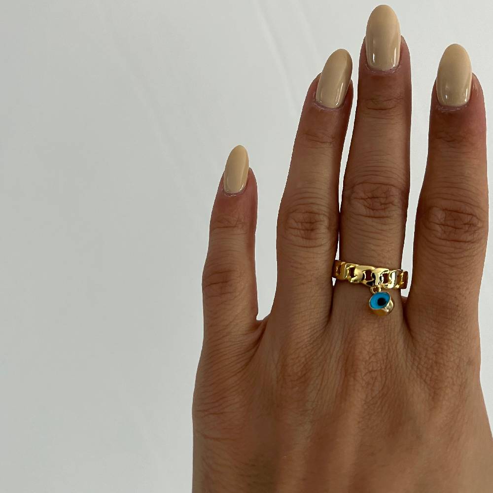 Kardelen Nazar Cuban Link Ring - 925 SILBER Zeitlich begrenztes Angebot