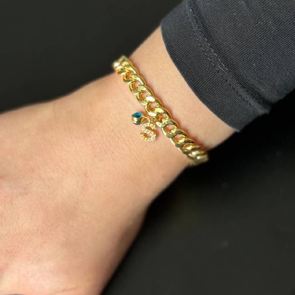 Kardelen Big Gourmet Armband mit Initialen und Nazar - 925 SILBER Letzter Tag