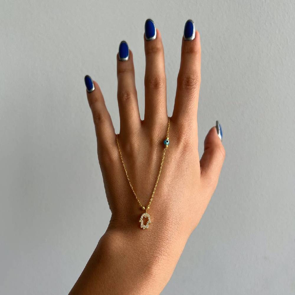 Kardelen FATIMAS HAND ZIRKONIA HALSKETTE MIT NAZAR - 925 SILBER Vatertagsangebot