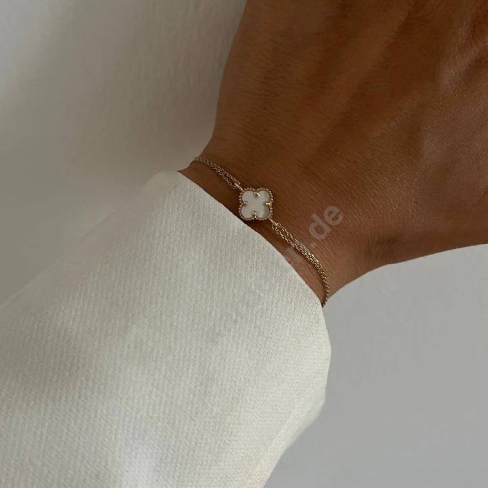 Kardelen 14k GOLD WEISSE KLEE ARMKETTE Blitzangebot