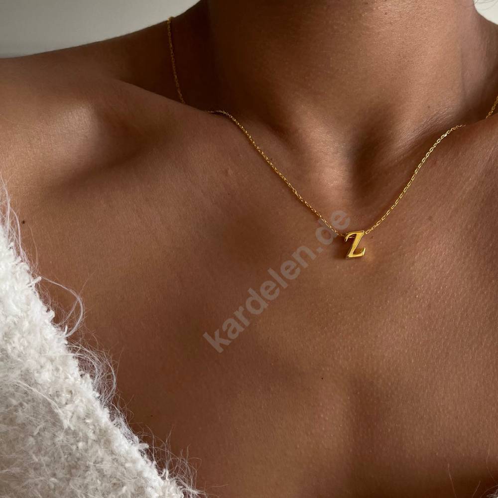 Kardelen 14K GOLD MINI BUCHSTABEN HALSKETTE Kostenlose Rückgabe