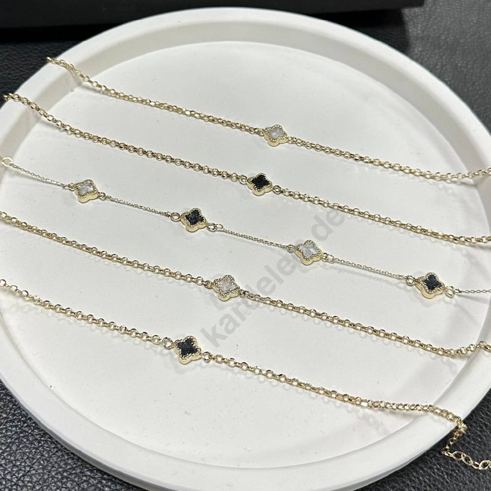 Kardelen 14K GOLD KLEE ARMKETTE III Letzte 3 Tage