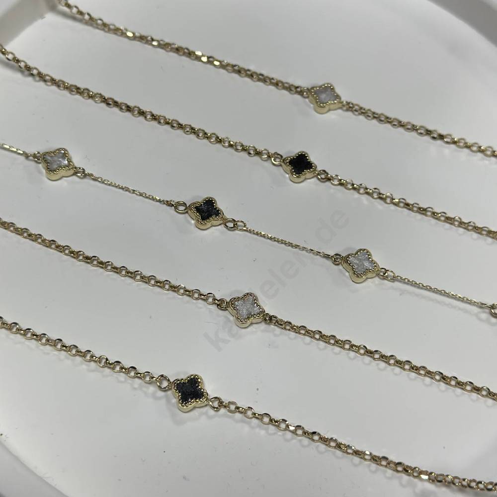 Kardelen 14K GOLD KLEE ARMKETTE III Letzte 3 Tage