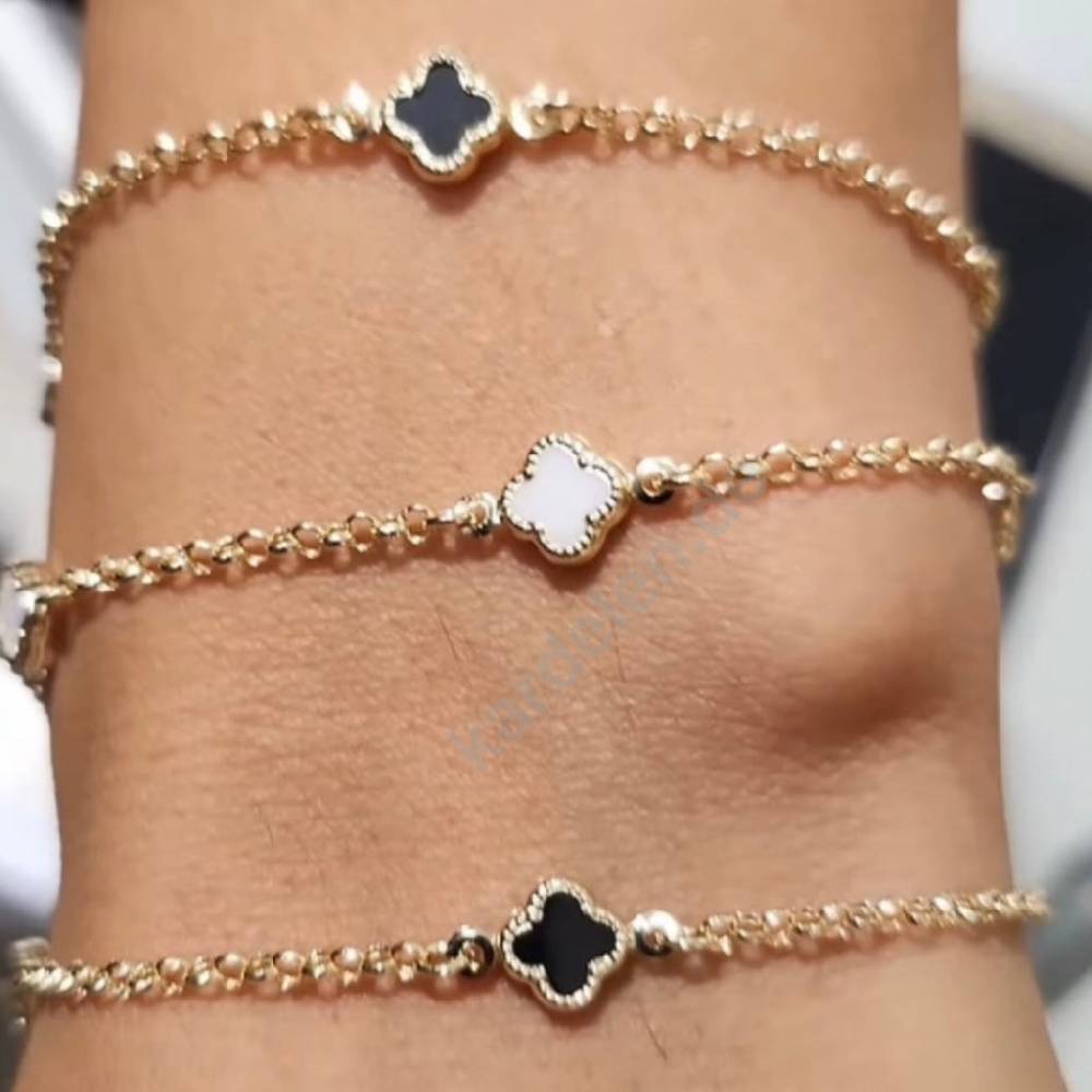 Kardelen 14K GOLD KLEE ARMKETTE III Letzte 3 Tage