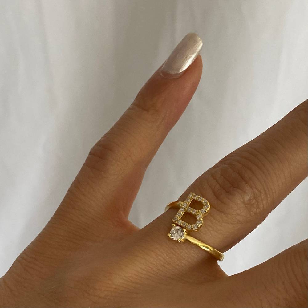 Kardelen Letter Diamond Ring - 925 SILBER Bis zu 50% Rabatt