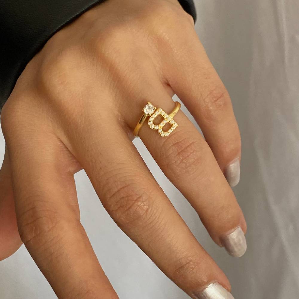 Kardelen Letter Diamond Ring - 925 SILBER Bis zu 50% Rabatt