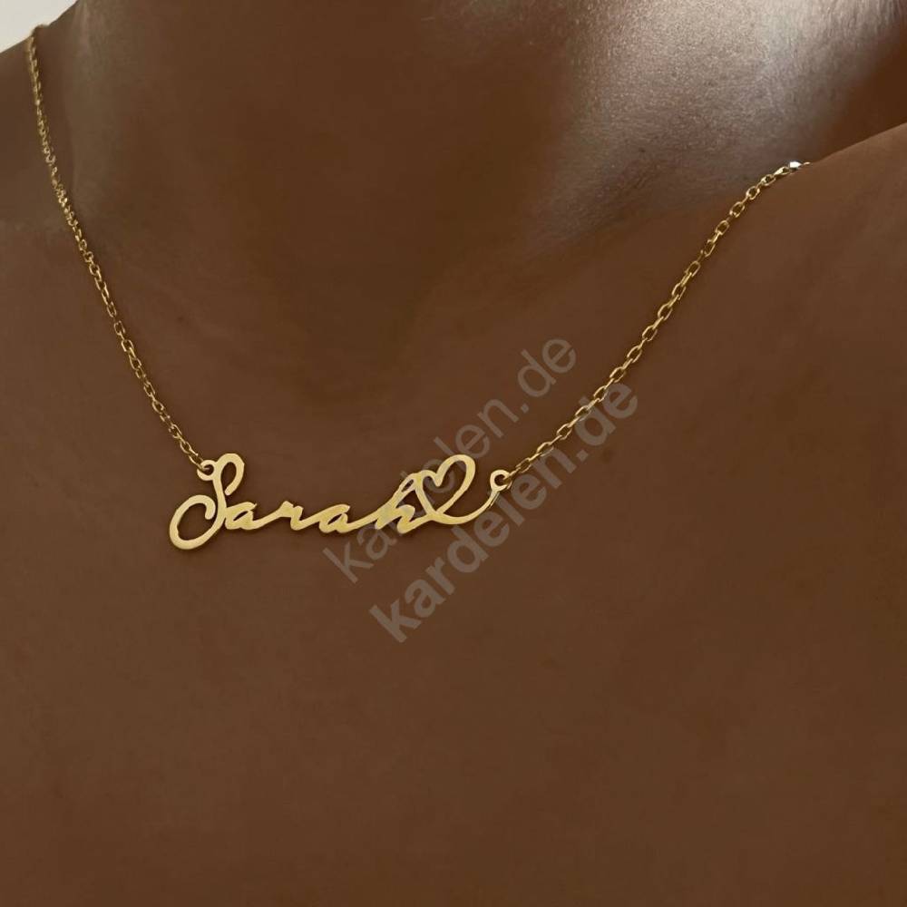 Kardelen 14K GOLD HERZ SYMBOL WAAGERECHT NAMENSKETTE zollfrei