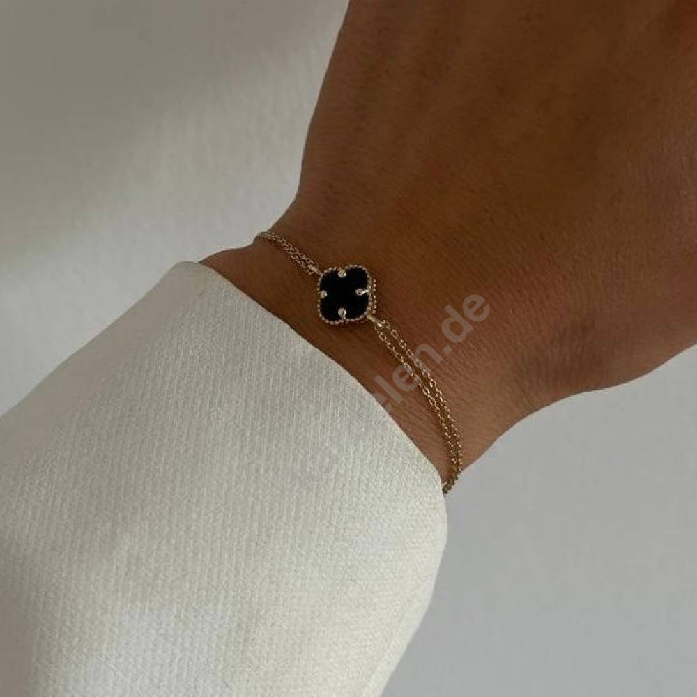 Kardelen 14k GOLD SCHWARZE KLEE ARMKETTE Hotsell