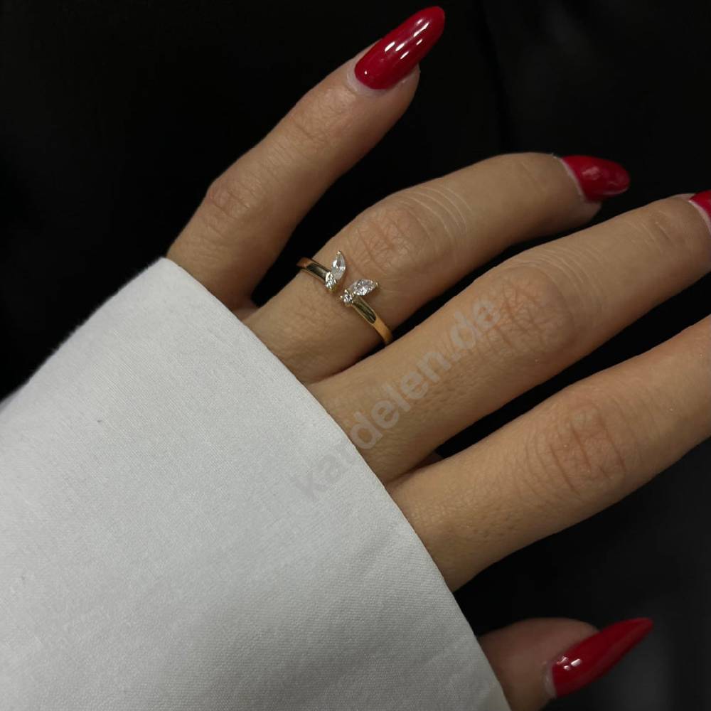 Kardelen 14K Gold Zirkonia Butterfly Ring Flash Sale