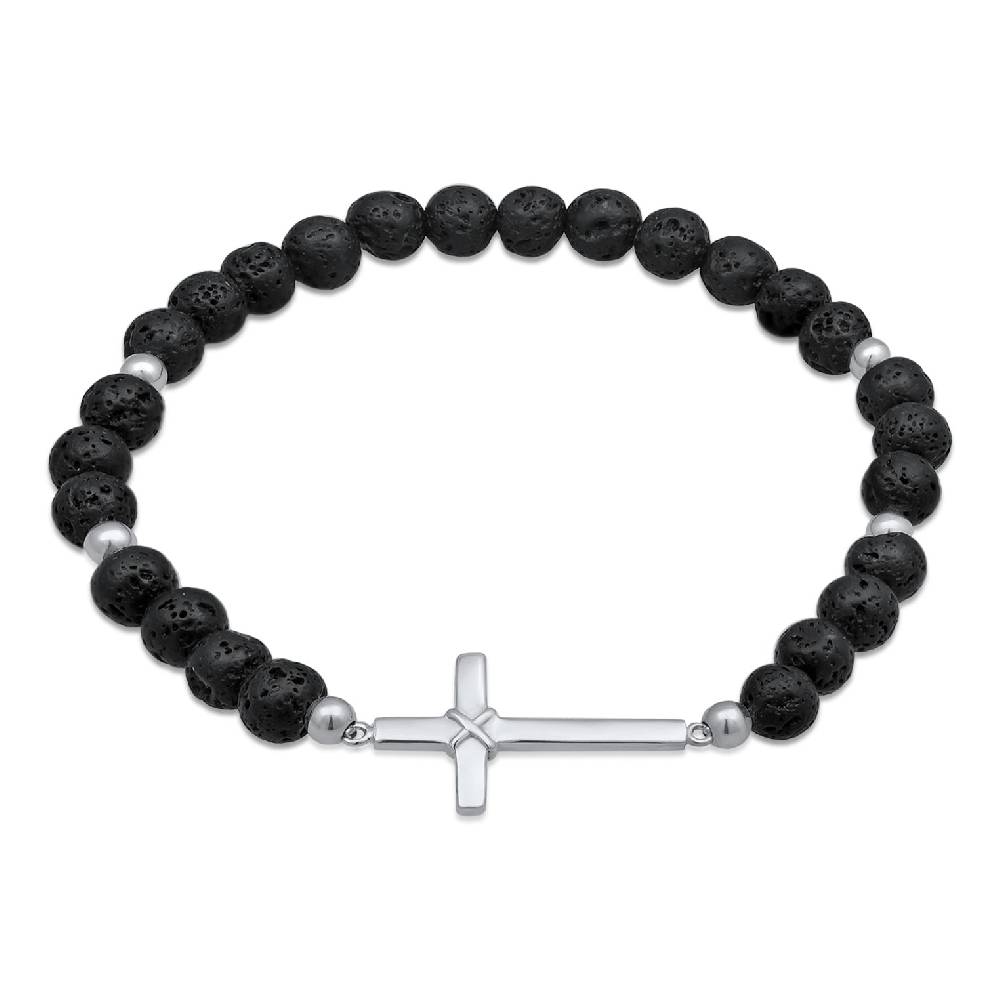 Kuzzoi Armband Kreuz | Lava Perlen (Schwarz) Fabrikladen