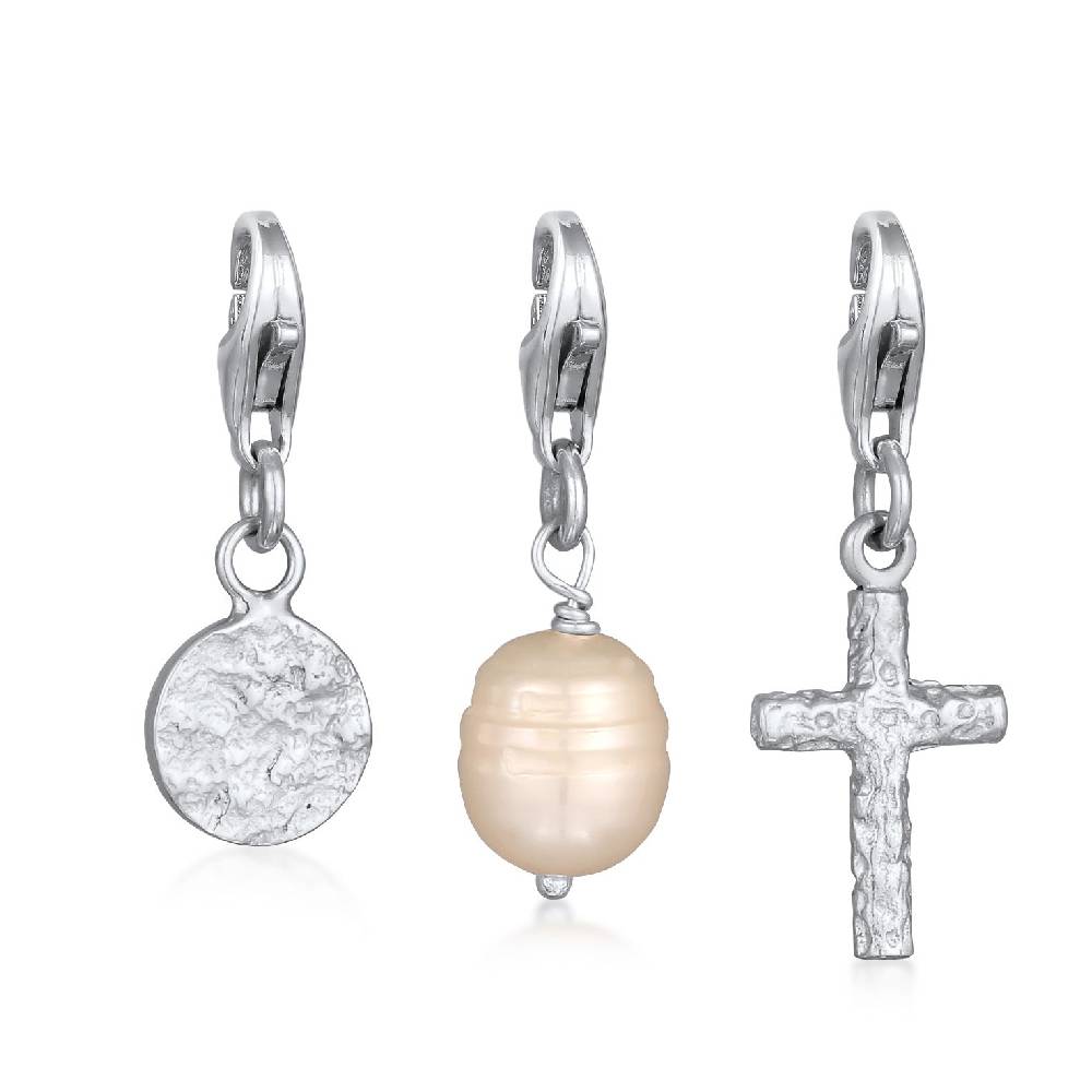 Kuzzoi Charm-Set Kreuz Plättchen Perle | Süßwasserzuchtperle im Angebot