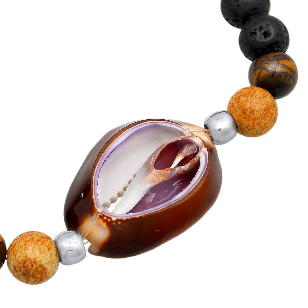Kuzzoi Armband Kauri Muschel | Tigerauge, Lava Perlen Neueste Mode