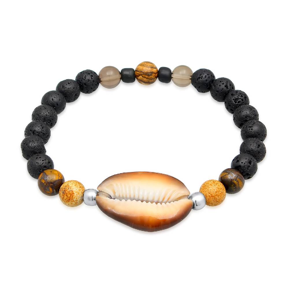 Kuzzoi Armband Kauri Muschel | Tigerauge, Lava Perlen Neueste Mode