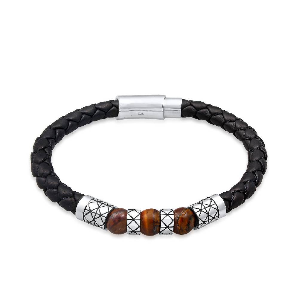 Kuzzoi Armband Kugel | Leder, Tigerauge (Braun) Zeitlich begrenztes Angebot