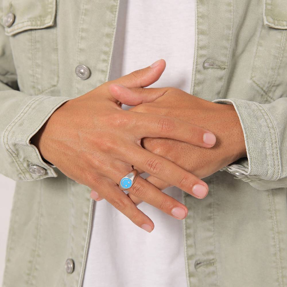 Kuzzoi Siegelring Smiling | Emaille (Blau) Preisnachlass