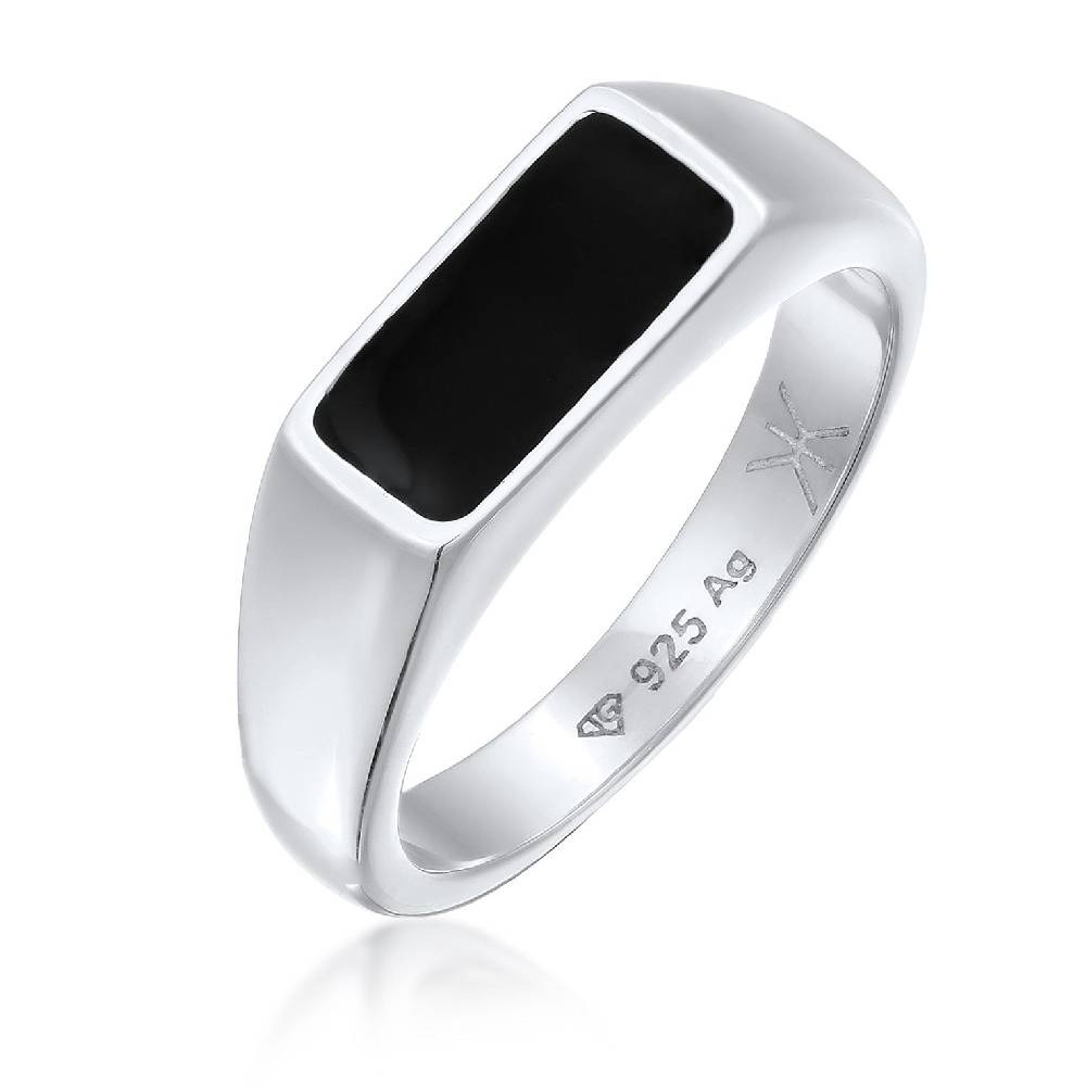 Kuzzoi Siegelring Rechteck | Emaille (Schwarz) Black Friday Preise