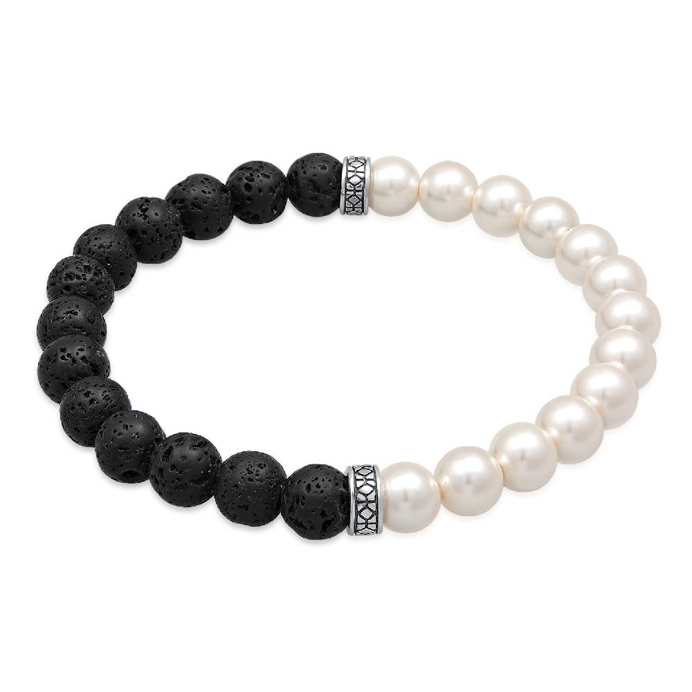 Kuzzoi Armband Schwarz-Weiß | Lava Perlen Black Friday Preise