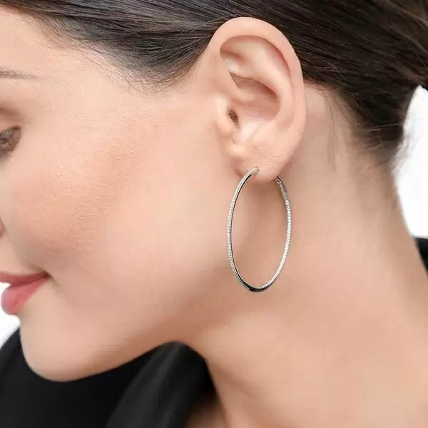 Leaf Jewelry Creole Circle L mit Diamanten, 45mm, 18 K Weißgold Black Friday