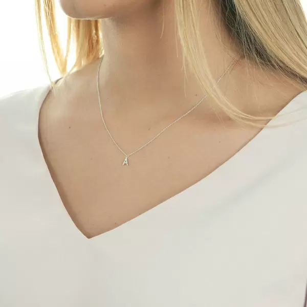 Leaf Jewelry Buchstabenketten, 14 K Weißgold mit Diamanten Heißer Verkauf