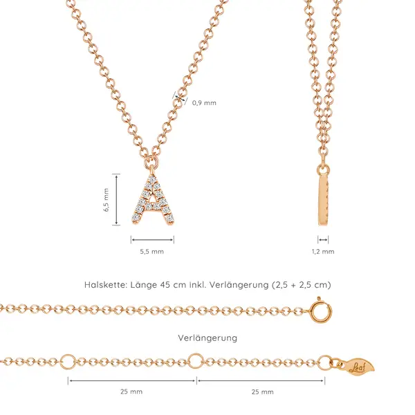 Leaf Jewelry Buchstabenketten, 14 K Rosegold mit Diamanten Top Angebot