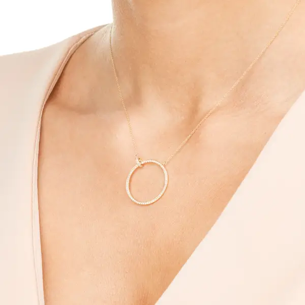 Leaf Jewelry Halskette Circle Groß mit Diamanten, 18 K Gelbgold Zeitlich begrenztes Angebot