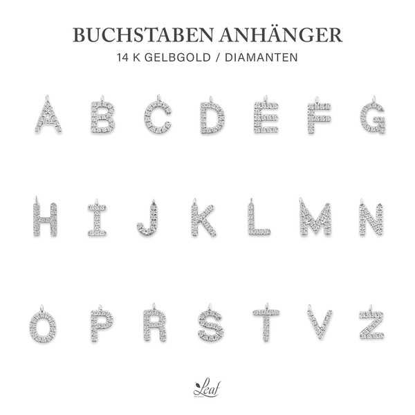 Leaf Jewelry Glücksarmband mit Letter Charm, 14 K Weißgold mit Diamanten Räumungsverkauf