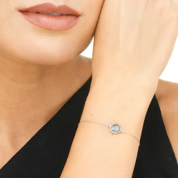 Leaf Jewelry Armkette Blue Topaz, 14 K Weissgold Sonderangebote