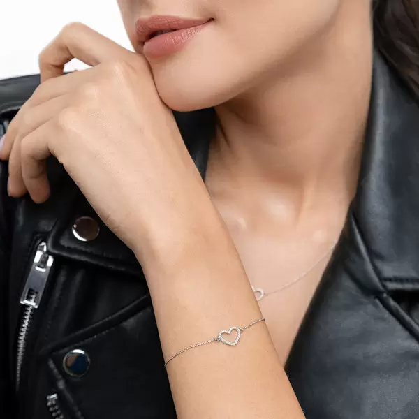Leaf Jewelry Armkette Heart mit Diamanten, 18 K Weißgold Super Sparpreis