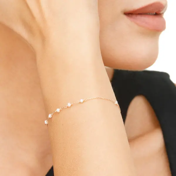 Leaf Jewelry Armkette White Pearls, 14 K Rosegold Kostenlose Rückgabe