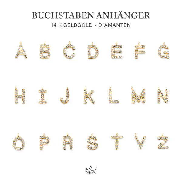 Leaf Jewelry Glücksarmband mit Letter Charm, 14 K Gelbgold mit Diamanten Zeitbegrenzte Promotion