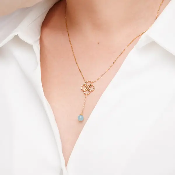 Leaf Jewelry Halskette Clover Charm, Aqua Chalzedon, 18 K Rosegold vergoldet Bis zu 60% Rabatt