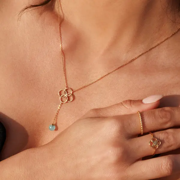 Leaf Jewelry Halskette Clover Charm, Aqua Chalzedon, 18 K Rosegold vergoldet Bis zu 60% Rabatt