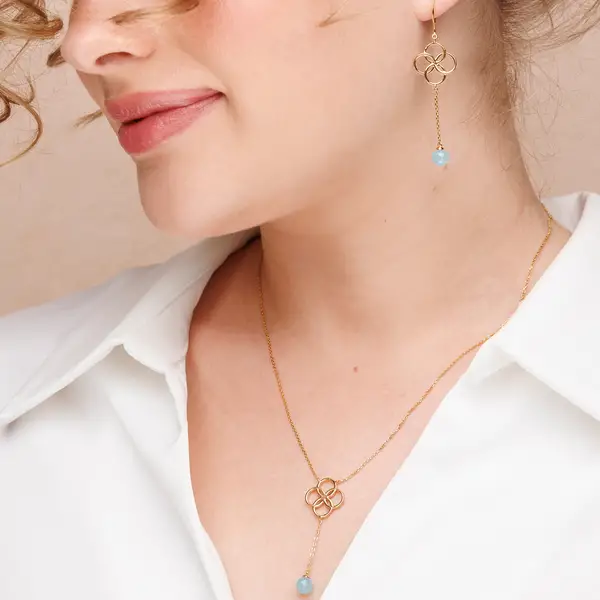 Leaf Jewelry Halskette Clover Charm, Aqua Chalzedon, 18 K Rosegold vergoldet Bis zu 60% Rabatt