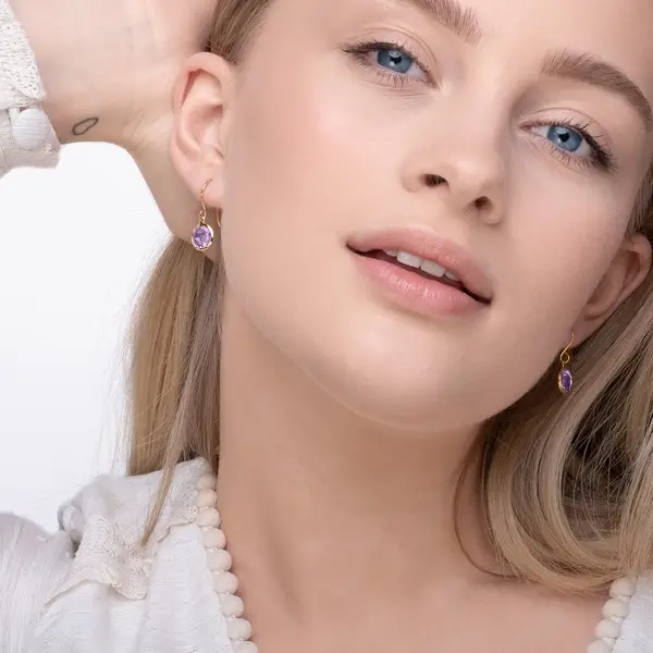 Leaf Jewelry Ohrringe Amethyst, 14 K Gelbgold Sonderangebot der Fabrik